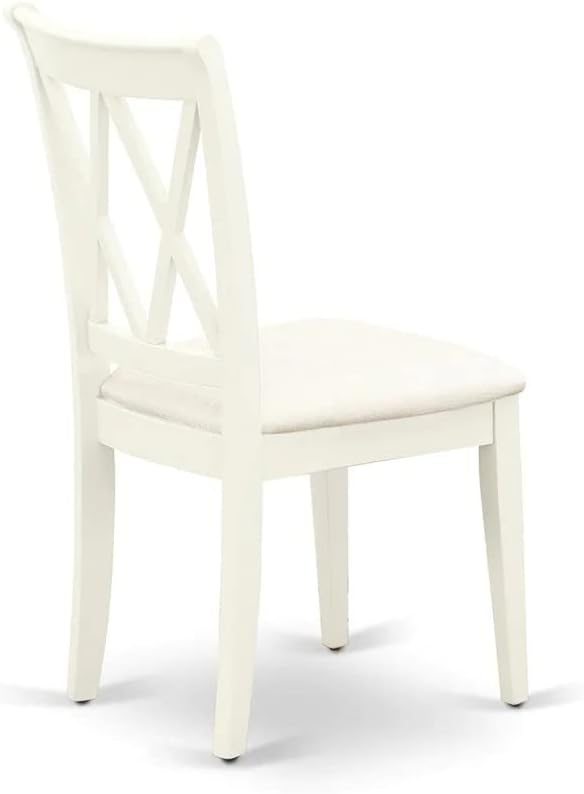East West Furniture ANCL5-LWH-C 5 Piece Dining Room Table Set Includes a Round Wooden Table with Pedestal and 4 Linen Fabric Kitchen Dining Chairs, 36x36 Inch, Linen White
