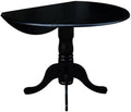 IC International Concepts, 42' Round Dual Drop Leaf Pedestal Dining Table, Solid Wood, Real Parawood, 42' W x 42' D x 29.5' H, Easy Assembly, Black