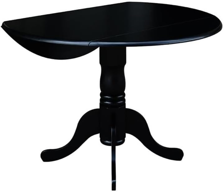 IC International Concepts, 42' Round Dual Drop Leaf Pedestal Dining Table, Solid Wood, Real Parawood, 42' W x 42' D x 29.5' H, Easy Assembly, Black