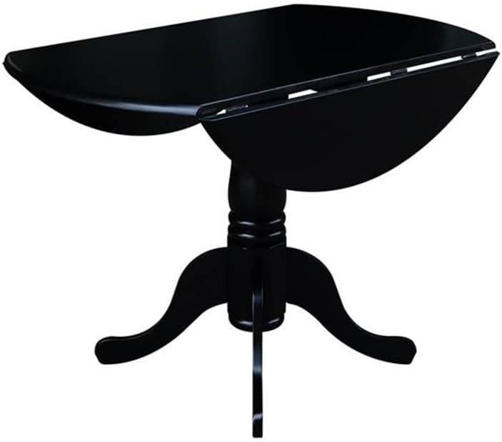 IC International Concepts, 42' Round Dual Drop Leaf Pedestal Dining Table, Solid Wood, Real Parawood, 42' W x 42' D x 29.5' H, Easy Assembly, Black