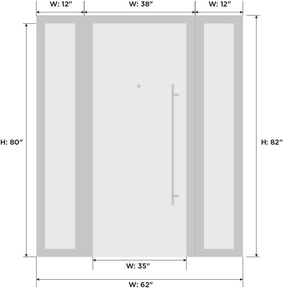 VDOMDOORS Front Exterior Prehung Metal-Plastic Door Mirrored-Clear Glass | Manux 8112 Matte Black | 2 Side Sidelite Transoms | Residential Doors Entrance Patio Garage 60 x 80 (W12+36+12 x H80) LH-I