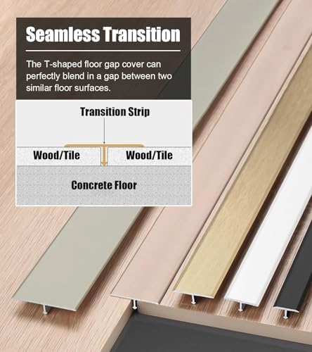 Matte Black T-Shape Floor Transition Strips - Set of 3 Aluminum Alloy Threshold Molding for Wood to Tile, 60mm (2 3/8') Doorway Gap Covers