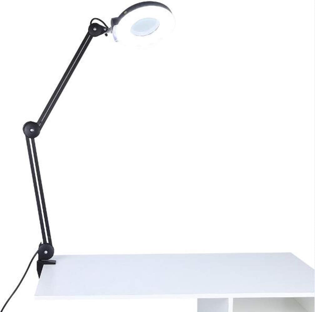 5X/8X LED Magnifying Lamp with Clamp,Super Bright Magnifier Glass Lamp, Full Daylight Lens with Adjustable Swivel Arm Light for Desk Table Task Craft Or Workben (Black(8X))