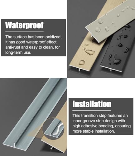 Matte Black T-Shape Floor Transition Strip - Set of 3 Aluminum Alloy Threshold Trim Molding, 60mm (2 3/8') for Wood to Tile Doorway Gap Cover