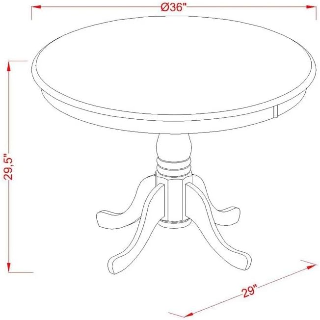 East West Furniture ANBO5-LWH-W 5 Piece Dinette Set for 4 Includes a Round Kitchen Table with Pedestal and 4 Dining Chairs, 36x36 Inch, Linen White