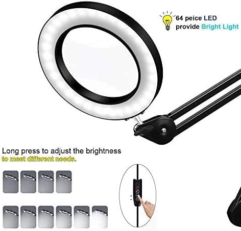 Magnifier Desktop Magnifying Lamp with Clamp Dimmable Glass Light Lens Adjustable Swivel Arm Robust Base High Clarity for Sewing magnifiers