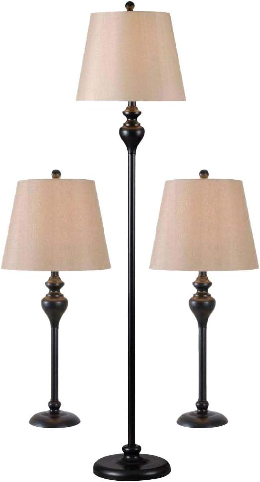 Kenroy Home Charlotte 3-Pack - 2 Table Lamps, 1 Floor Lamp with Oil Rubbed Bronze Finish, Classic Style, 30.5' Height, 13' Width, 13' Depth