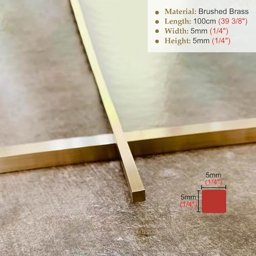Brushed Brass Floor Transition Strip - Metal Edge Gap Trim for Doorways, Extra Narrow 5x10mm Divider for Wood & Tile, Durable Threshold Cover Bar for Laminate Flooring