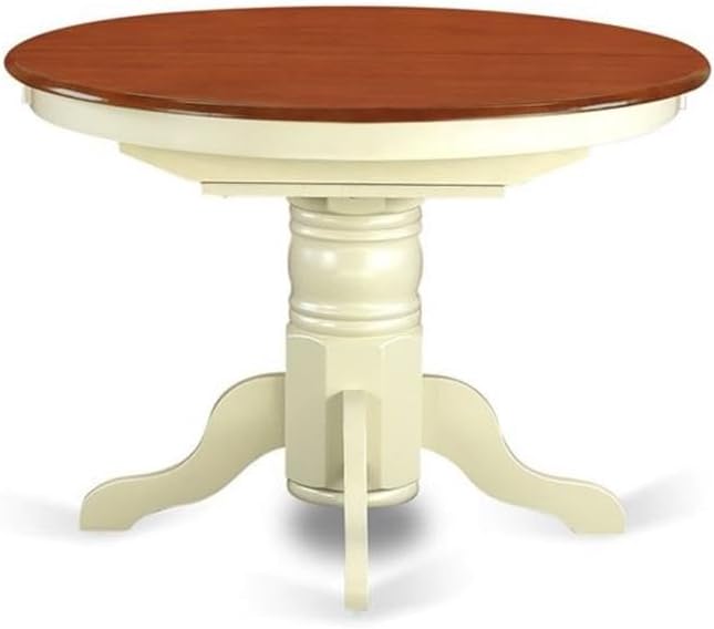 East West Furniture AVT-WHI-TP Avon Dining Table - an Oval Wooden Table Top with Butterfly Leaf & Pedestal Base, 42x60 Inch, Buttermilk & Cherry