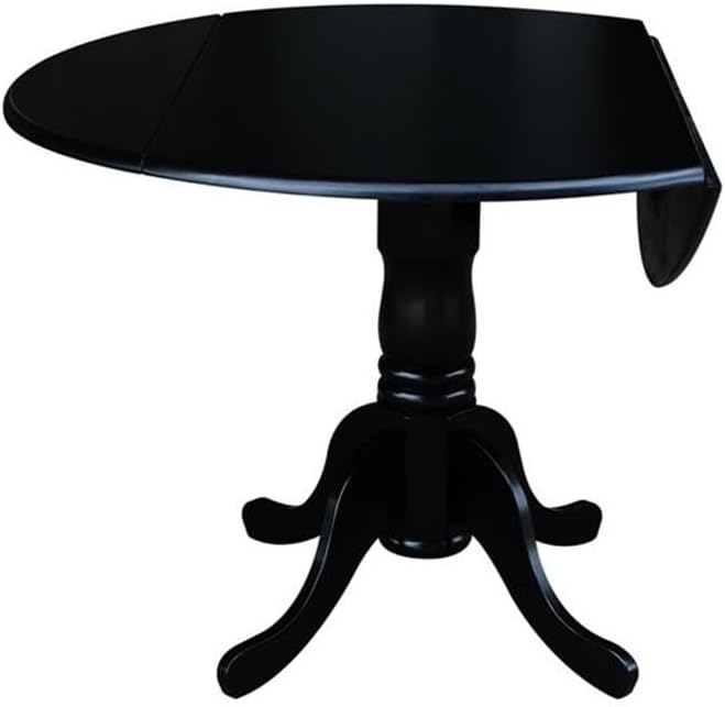 IC International Concepts, 42' Round Dual Drop Leaf Pedestal Dining Table, Solid Wood, Real Parawood, 42' W x 42' D x 29.5' H, Easy Assembly, Black