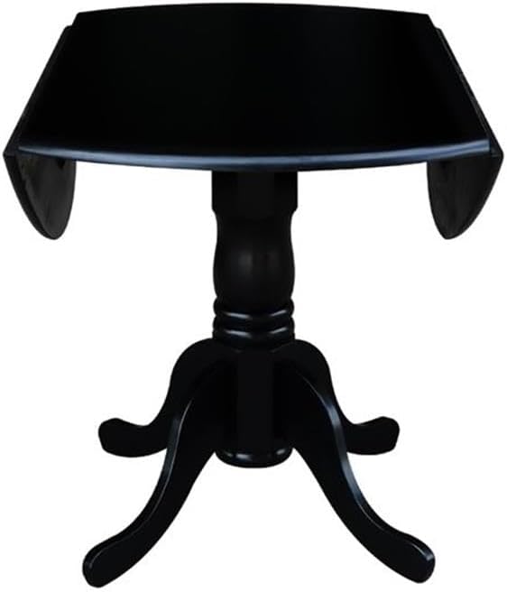 IC International Concepts, 42' Round Dual Drop Leaf Pedestal Dining Table, Solid Wood, Real Parawood, 42' W x 42' D x 29.5' H, Easy Assembly, Black