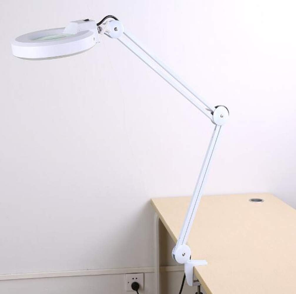 5X/8X LED Magnifying Lamp with Clamp,Super Bright Magnifier Glass Lamp, Full Daylight Lens with Adjustable Swivel Arm Light for Desk Table Task Craft Or Workben (White(8X))