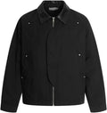 Fnfmrfmr Mens Black Cargo Jacket Spliced Rivet Retro Loose Lapel Long Sleeve Casual Outerwear