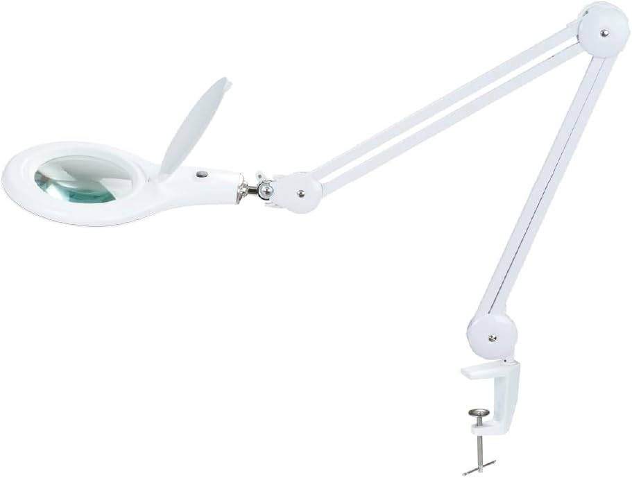 Pro'sKit LED Table Clamp Magnifier Lamp 110V, Dust-Proof Cover, Universal Joint Neck, Adjustable arm, Multi-Purpose, 56 Super Bright SMD LED, Subdued Lighting Cover