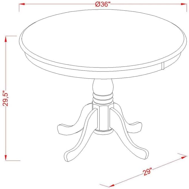 East West Furniture AMT-ABL-TP Antique Kitchen Dining Table - a Round Wooden Table Top with Pedestal Base, 36x36 Inch, Multi-Color