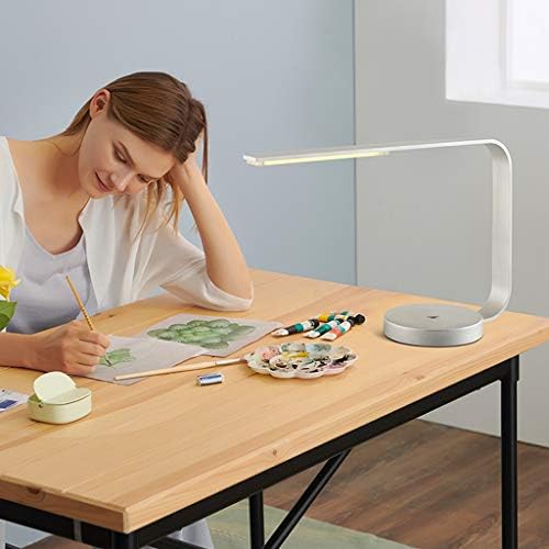 Modern LED Desk Lamp with Touch Dimming, Plug-in Design for Study, Work, Bedroom & Bedside - Stylish Silver Finish for Home & Office Lighting