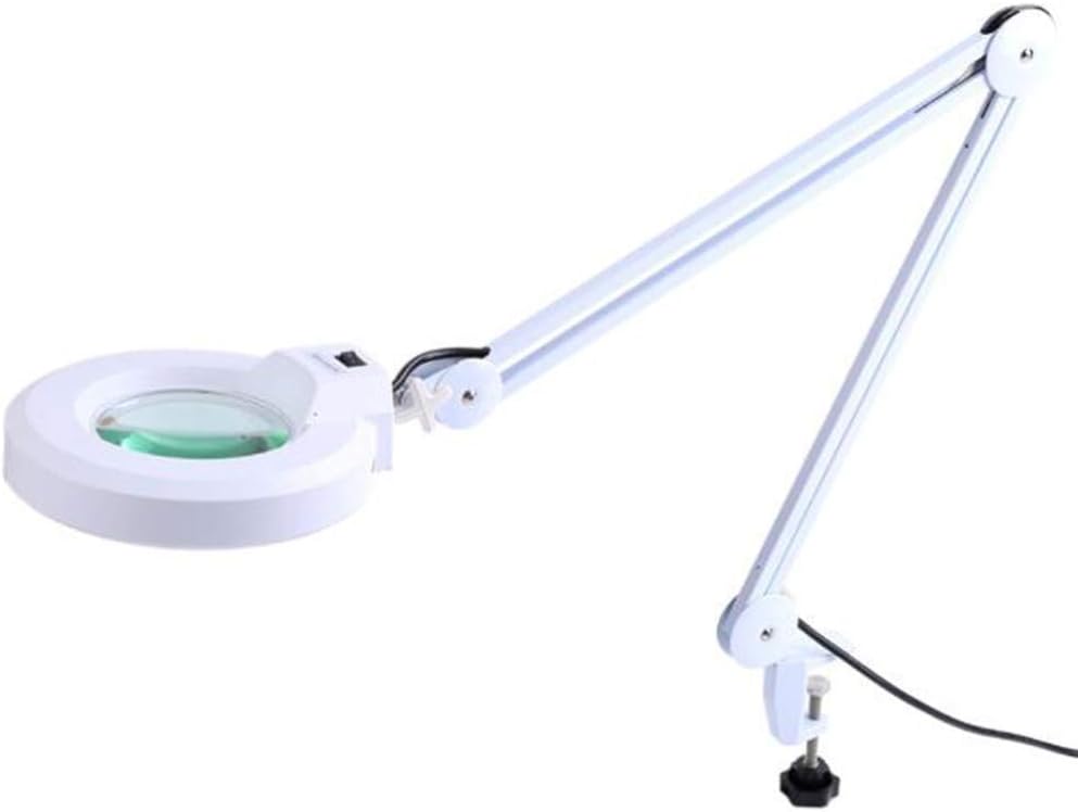 5X/8X LED Magnifying Lamp with Clamp,Super Bright Magnifier Glass Lamp, Full Daylight Lens with Adjustable Swivel Arm Light for Desk Table Task Craft Or Workben (White(5X))