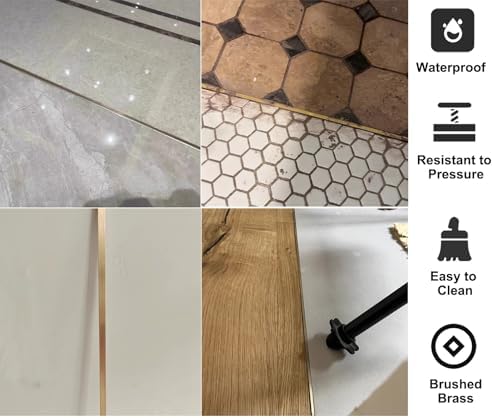 Brushed Brass Floor Transition Strip - Metal Edge Gap Bar for Doorways, Perfect for Tile/Wood Seam, Durable Rectangle Ramp for Solid Floors