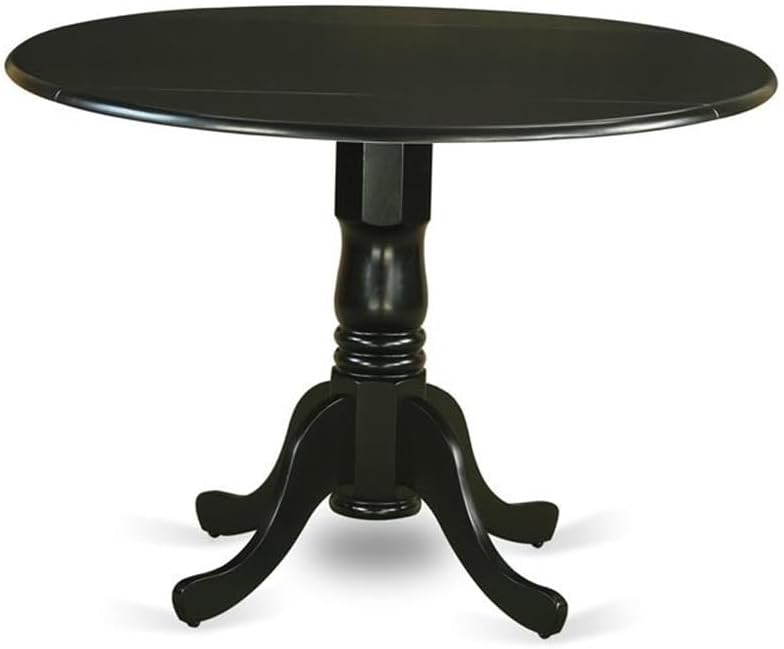 East West Furniture DLBO3-BLK-W 3 Piece Dining Table Set for Small Spaces Contains a Round Dining Room Table with Dropleaf and 2 Wood Seat Chairs, 42x42 Inch, Black