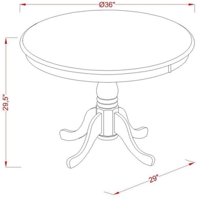East West Furniture AST-BLK-TP Antique Modern Kitchen Table - a Round Dining Table Top with Pedestal Base, 36x36 Inch, Multi-Color