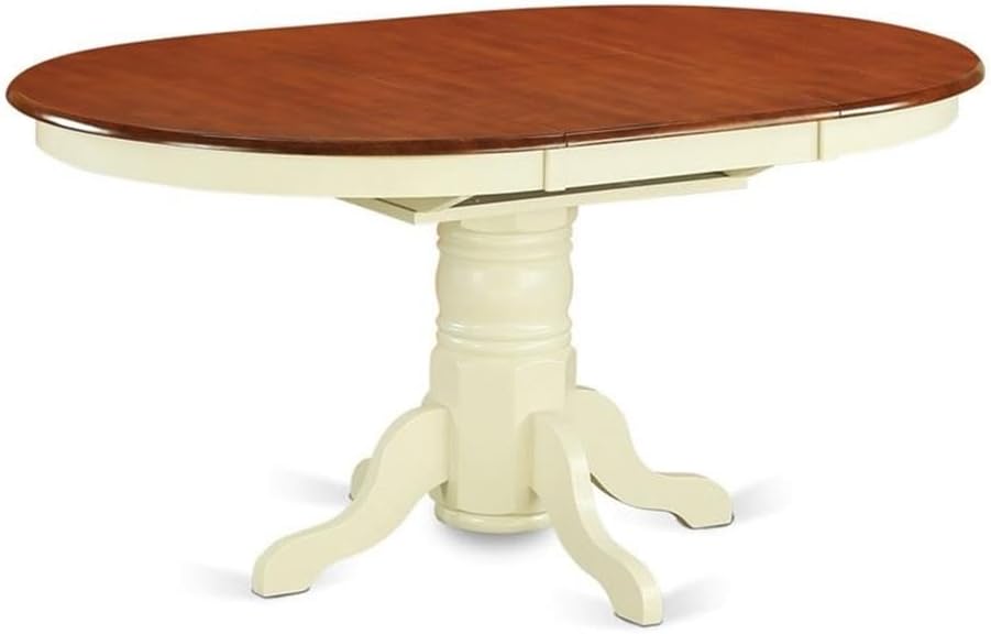 East West Furniture AVT-WHI-TP Avon Dining Table - an Oval Wooden Table Top with Butterfly Leaf & Pedestal Base, 42x60 Inch, Buttermilk & Cherry