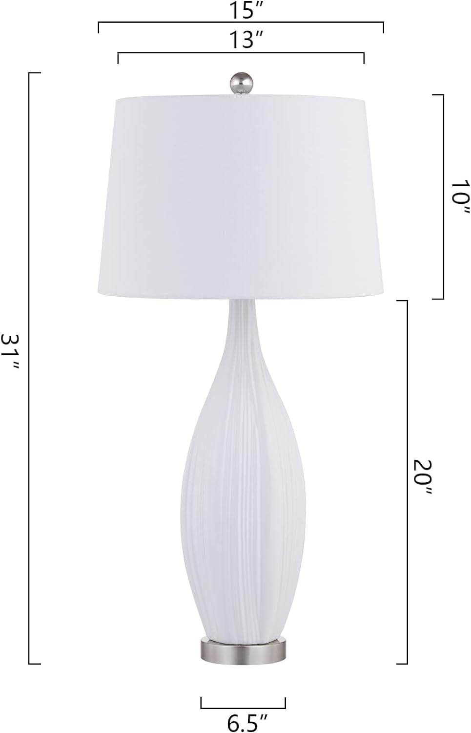 Maxax 31'' Tall Ceramic Table Lamps Set of 2, Large White Bedside Nightstand Lamps with White Shade Rustic End Table Lamps for Living Room Bedroom Office