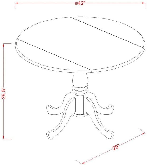 East West Furniture DLT-OAK-TP Dublin Dining Room Table - a Round kitchen Table Top with Dropleaf & Pedestal Base, 42x42 Inch, Oak