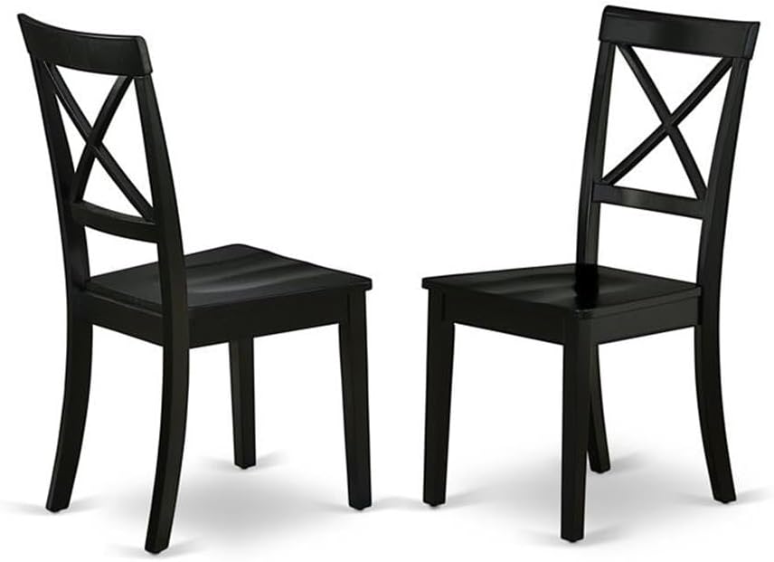 East West Furniture DLBO3-BLK-W 3 Piece Dining Table Set for Small Spaces Contains a Round Dining Room Table with Dropleaf and 2 Wood Seat Chairs, 42x42 Inch, Black