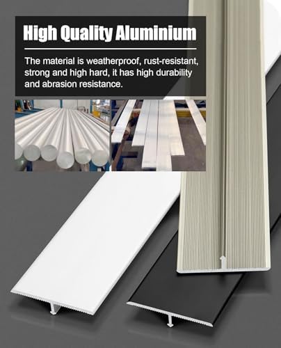 Matte Black T-Shape Floor Transition Strip - Set of 3 Aluminum Alloy Threshold Trim Molding, 60mm (2 3/8') for Wood to Tile Doorway Gap Cover