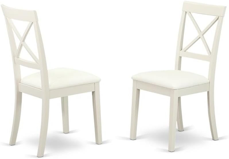 East West Furniture DLBO3-LWH-LC 3 Piece Modern Dining Table Set Contains a Round Wooden Table with Dropleaf and 2 Faux Leather Kitchen Dining Chairs, 42x42 Inch, Linen White