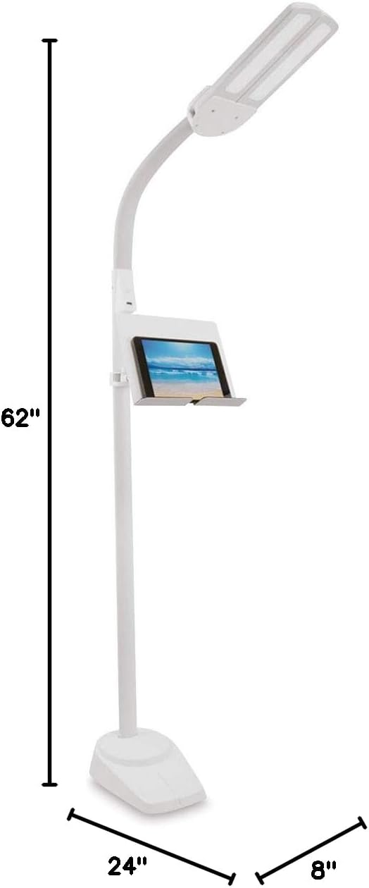 OttLite Dual Shade LED Standing Floor Lamp with Adjustable Stand - Wide Range of Illumination with Built-in 2.1A USB Charging Port and Flexible Neck - 4 Brightness Settings for Reading & Studying