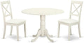 East West Furniture DLBO3-LWH-LC 3 Piece Modern Dining Table Set Contains a Round Wooden Table with Dropleaf and 2 Faux Leather Kitchen Dining Chairs, 42x42 Inch, Linen White