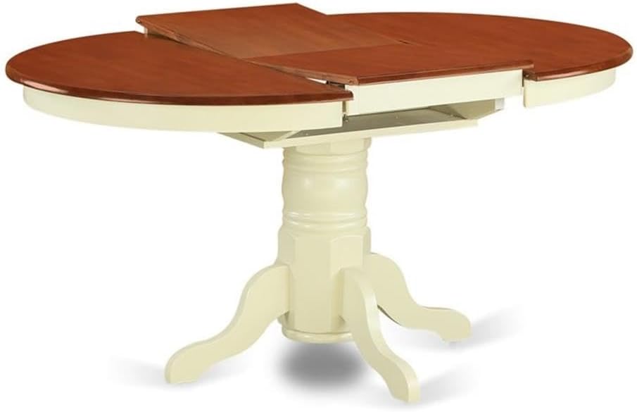 East West Furniture AVT-WHI-TP Avon Dining Table - an Oval Wooden Table Top with Butterfly Leaf & Pedestal Base, 42x60 Inch, Buttermilk & Cherry