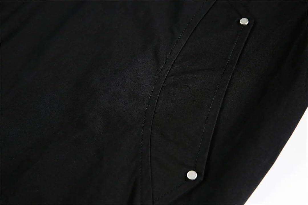Fnfmrfmr Mens Black Cargo Jacket Spliced Rivet Retro Loose Lapel Long Sleeve Casual Outerwear