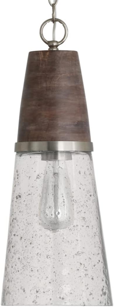 Capital Lighting 340511HN Connor Mid-Century Wood & Glass Cone Pendant, 1-Light 100 Watts, 20' H x 8' W, Black Wash/Matte Nickel