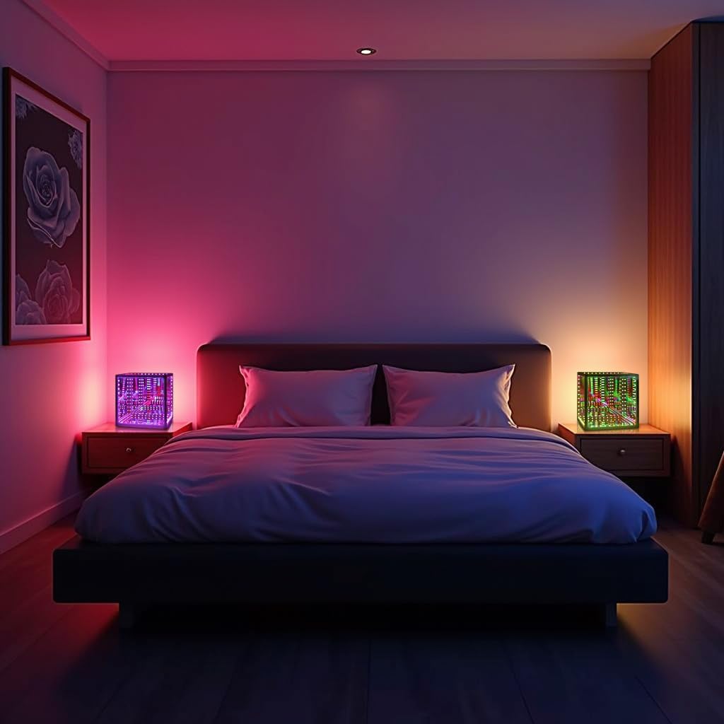 Infinity Mirror Hyper Cube Table Lamp, Desk Art Night Light, Color-Changing Music-Sync APP-Controlled Ambient Light for Gaming, Party, Home, Gift (10 Inches)