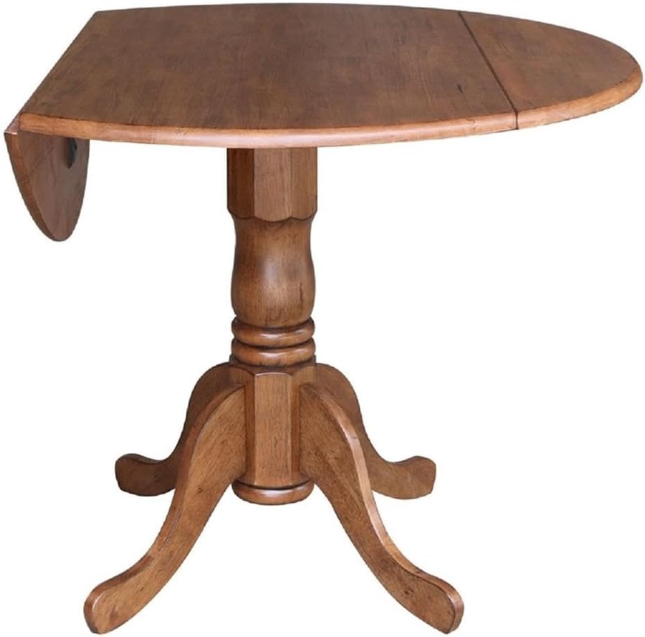 IC INTERNATIONAL CONCEPTS 42' Round Solid Wood Dual Drop Leaf Pedestal Table in Oak Finish