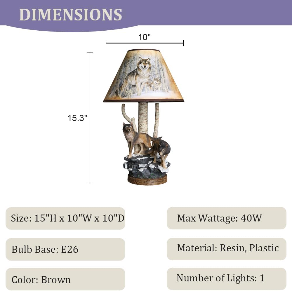 Meefad Wolf Table Lamp, Rustic Bedside Lamp with Resin Base, Retro Night Light, Accent Lamp for Bedroom Reading Nightstand