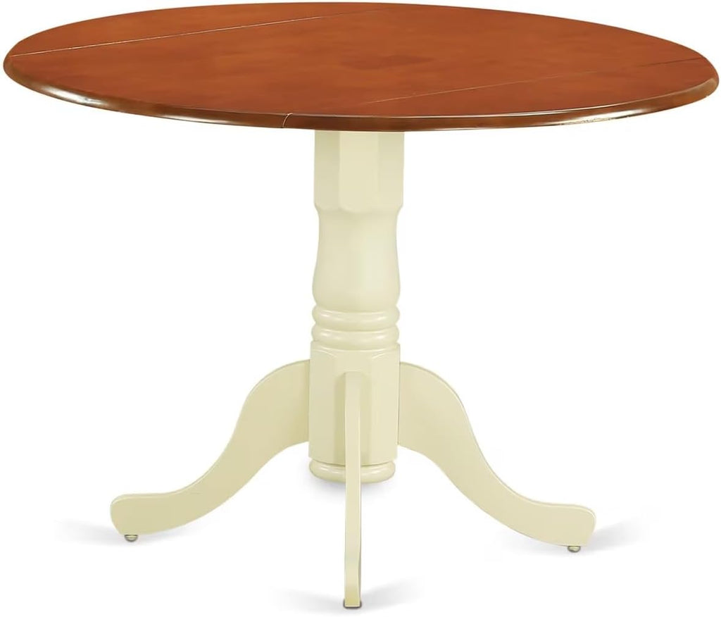 East West Furniture DLT-BMK-TP Dublin Modern Kitchen Table - a Round Dining Table Top with Dropleaf & Pedestal Base, 42x42 Inch, Buttermilk & Cherry