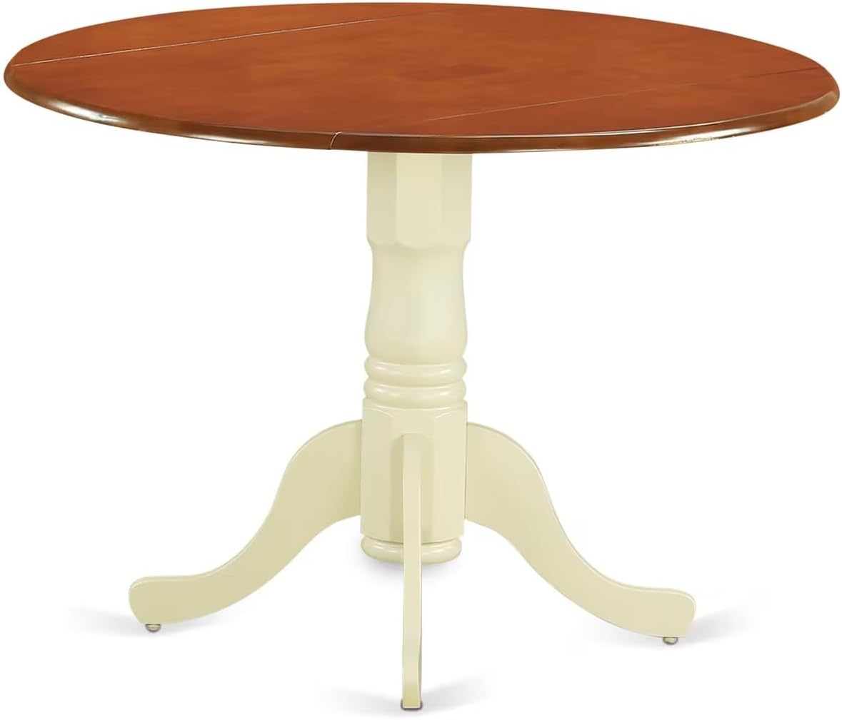 East West Furniture DLT-BMK-TP Dublin Modern Kitchen Table - a Round Dining Table Top with Dropleaf & Pedestal Base, 42x42 Inch, Buttermilk & Cherry