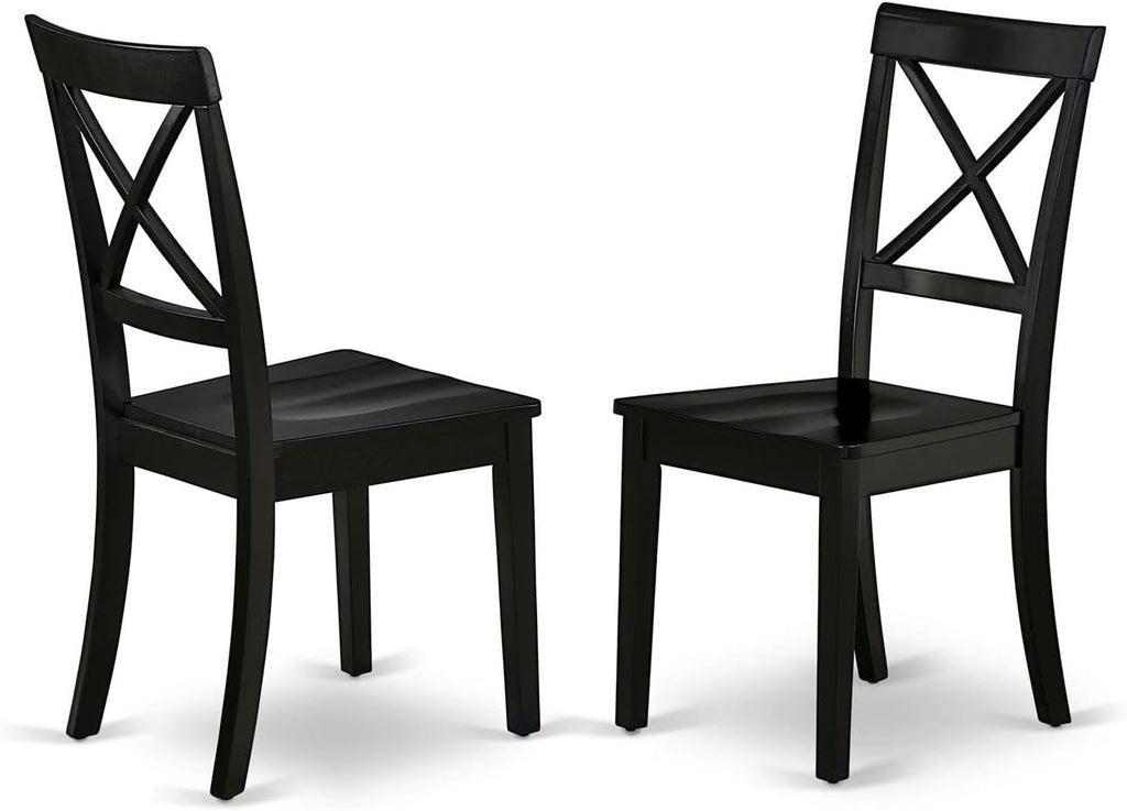 East West Furniture DLBO5-BLK-W 5 Piece Dinette Set for 4 Includes a Round Dining Room Table with Dropleaf and 4 Kitchen Dining Chairs, 42x42 Inch, Black