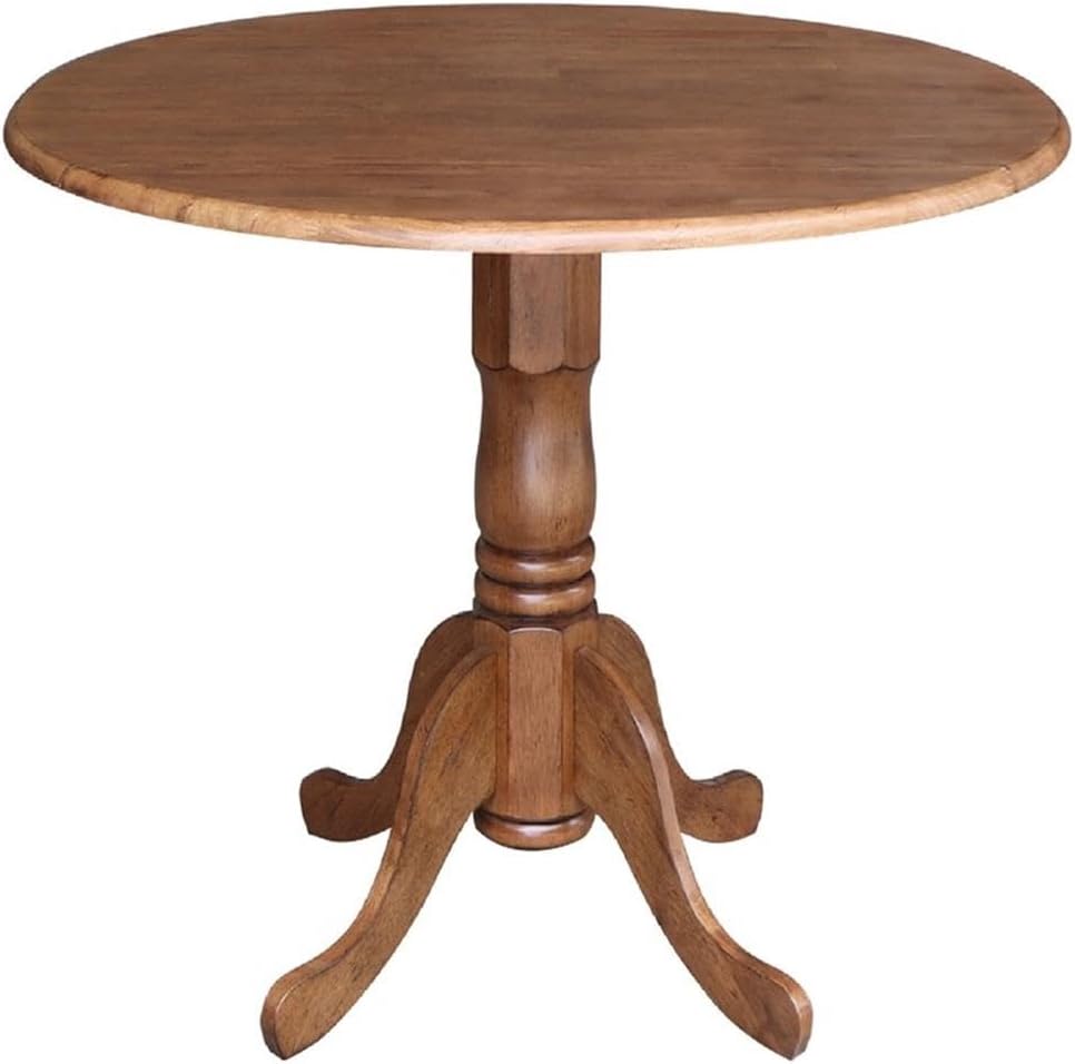 IC INTERNATIONAL CONCEPTS 42' Round Solid Wood Dual Drop Leaf Pedestal Table in Oak Finish