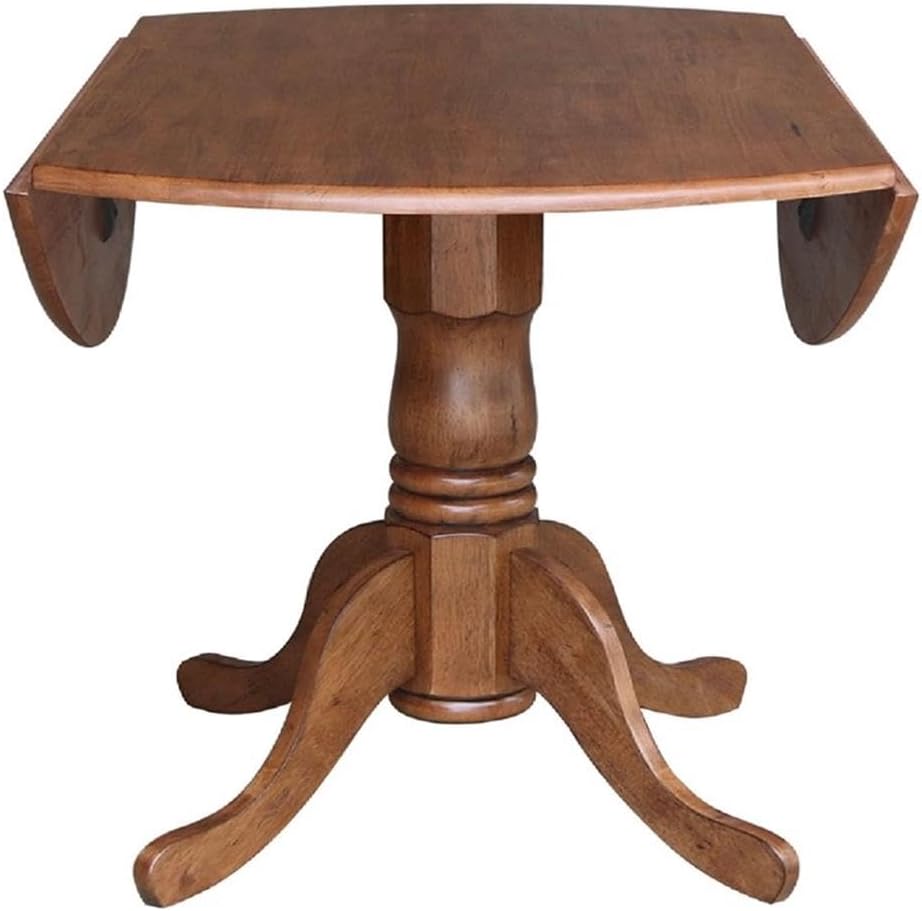 IC INTERNATIONAL CONCEPTS 42' Round Solid Wood Dual Drop Leaf Pedestal Table in Oak Finish