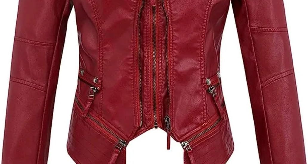 Ladies' Spring and Autumn suit collar, rivet waist, short style, washed PU, slimming and elegant leather jacket
