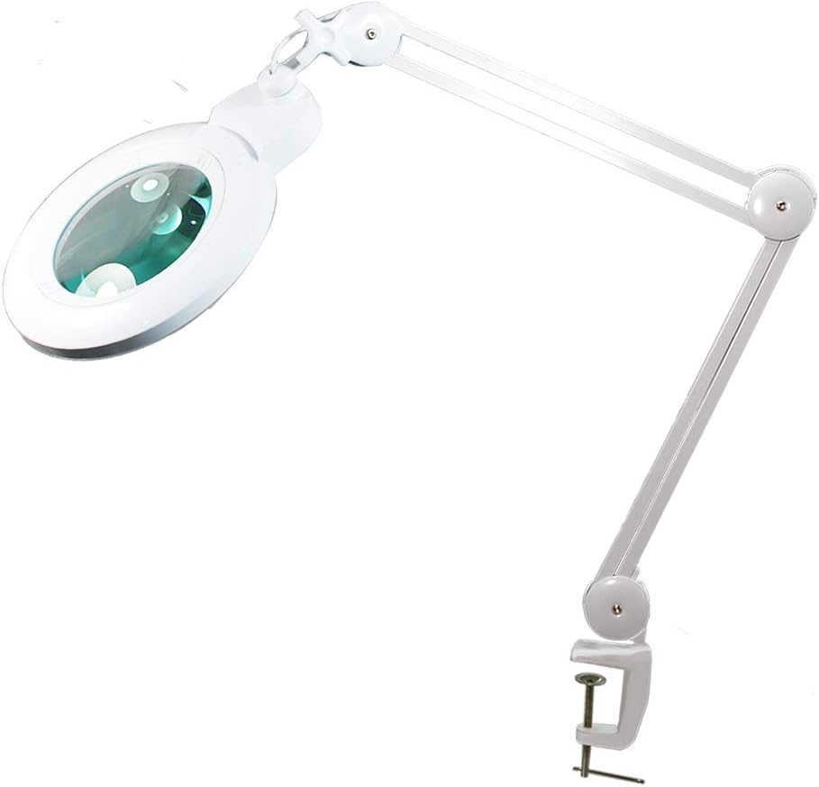 (6 inch Glass Lens) Professional LED Magnifying Lamp with Clamp, Dimmable, 1200 Lumens, 5600K-6000K Daylight Bright 60 SMD LED, Work Light Mounting Bracket Clamp (5 Diopter) BoliOptics MG16304221