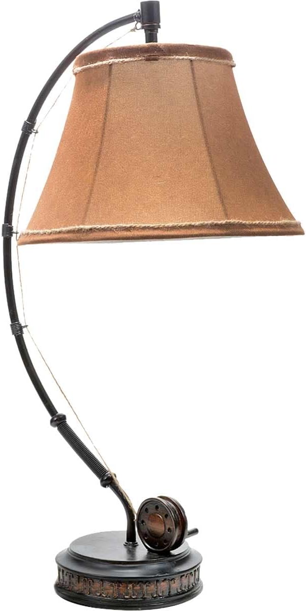 BLACK FOREST DECOR - Fishing Reel Table Lamp with Faux Moleskin Shade - Perfect Cabin & Lodge Decor - 28' x 15' x 13'