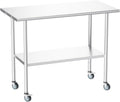 Atelicf All-Stainless Steel Prep Table, 24 X 48 Inches, with Casters and Adjustable Undershelf, Heavy-Duty Build for Outdoor Use,Restaurants,Hotels,Workshops,Kitchens,Gardens, and Garages
