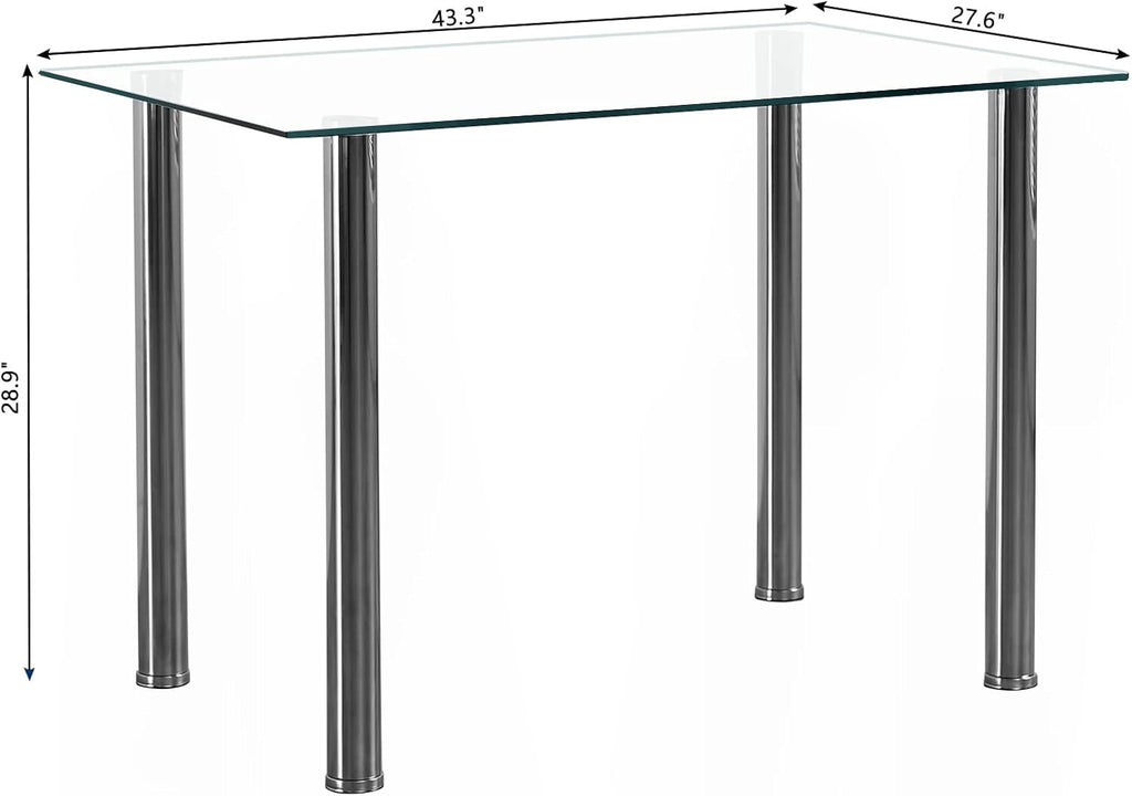 Karl home 5-Piece Dining Table Set with 1 Glass Dining Table and 4 Leather Chairs, Modern Silver Dining Table Set for Kitchen & Breakfast Dining Living Room, Space Saving
