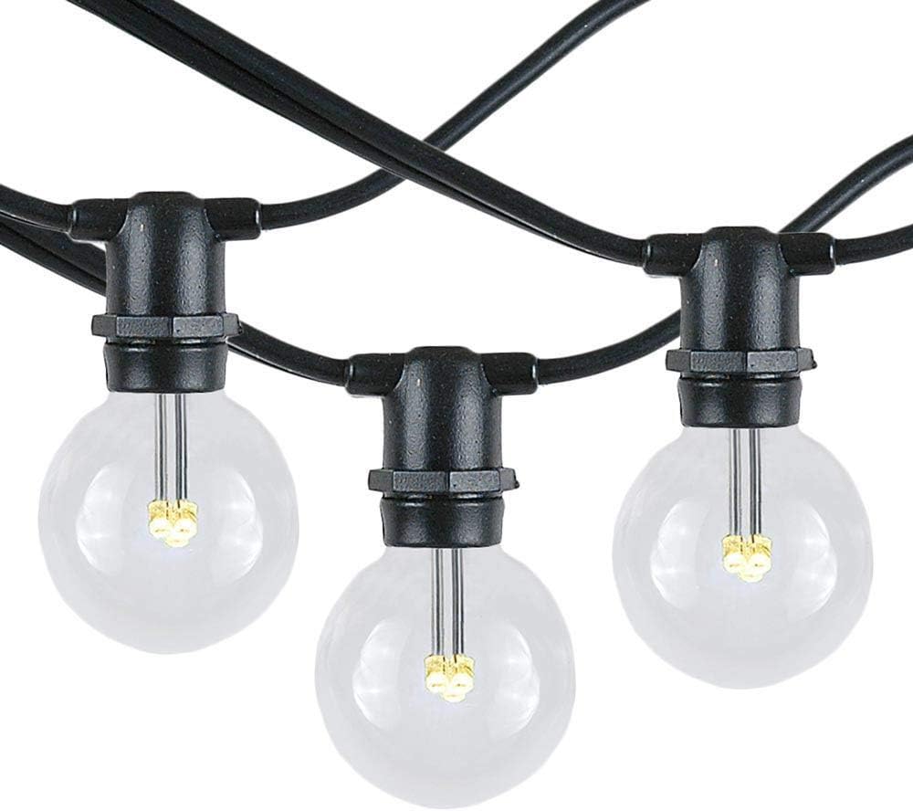 Novelty Lights 100' Warm White LED G40 Globe Outdoor String Lights, in-Line, Commercial Grade, Backyard Garden Gazebo, Cafe Market Patio Lights, Black Wire, 100 Sockets