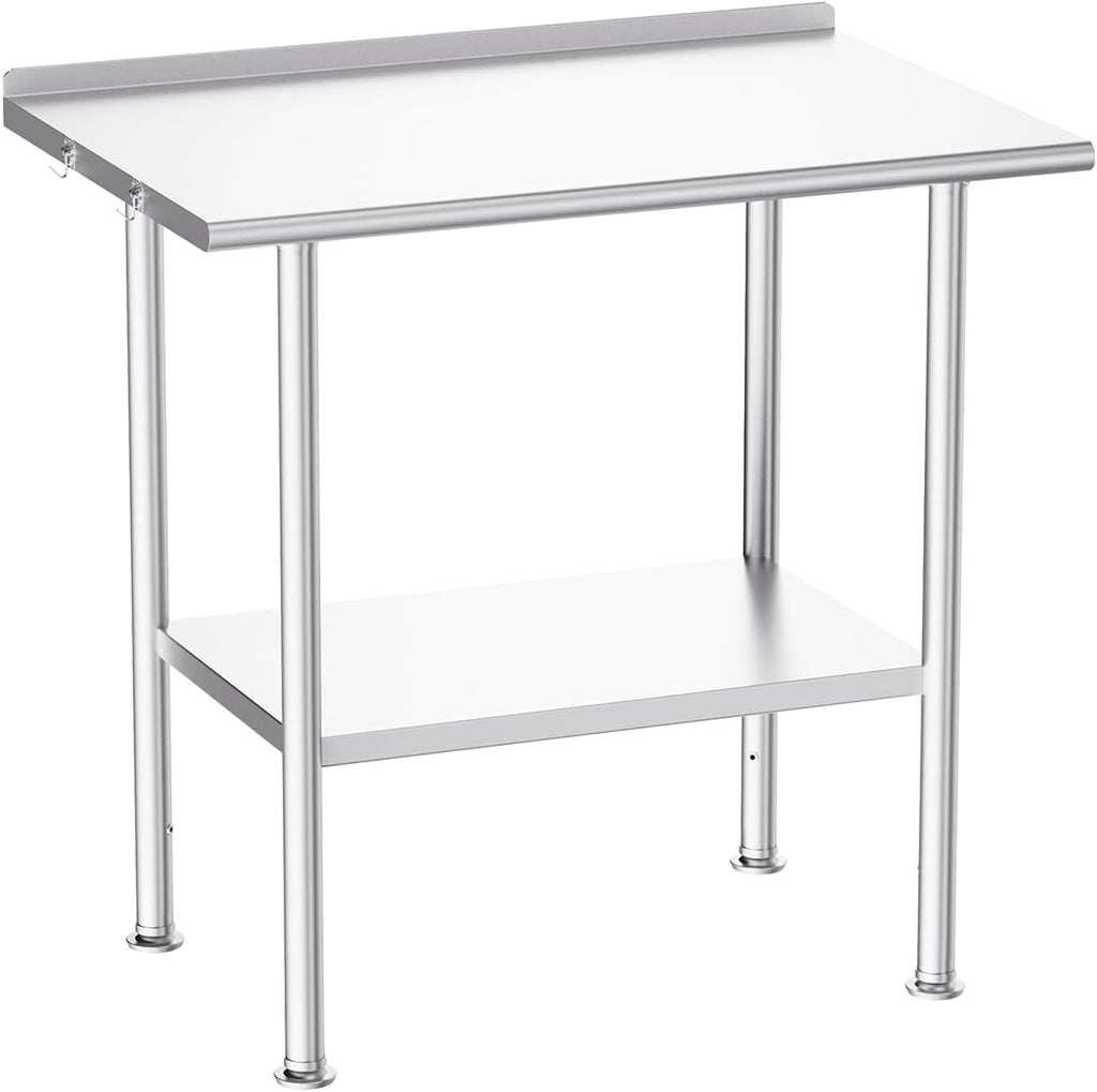Atelicf Stainless Steel Prep Table for Work, 24 * 36 Inch, High Load Bearing with Rounded-Corner Backsplash and Undershelf for Outdoor, Restaurants, Workshops, Kitchens, Garages and Gardens